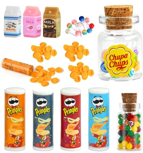 Miniatur Lebensmittel Puppenhaus, Miniatur Puppenhaus Zubehör Essen, Miniatur Wichtel Zubehör, Miniatur Essen Miniatur Süßigkeiten Chips, 1:12 Miniatur Küchenzubehör Puppenhaus Essen und Trinken