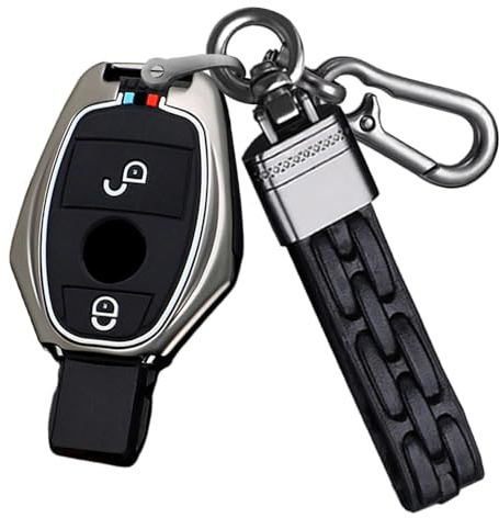 Ysbxitu Schlüssel Gehäuse mit Schlüsselanhänger Passt für Mercedes-Benz A B C E R S G M V Klasse CLA CLS GLA GLC GLE GLK GL GLS SL SLK SLC AMG W204 W176 W245 W246 Auto Zubehör 2Tasten-A Schwarz