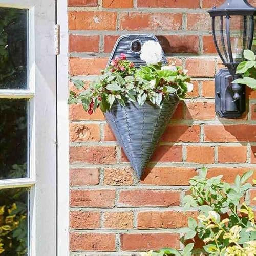 Garden Mile Slate Rattan Hanging Basket Outdoor Durable Basket For Garden Decorations, Patio Hanging Flower Planters - Weatherproof Garden Planter (Slate Wall Hanger, 4)