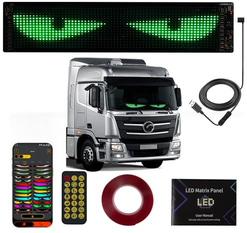 Looklight Augen Auto Led,Augen für Auto Led Schild Anzeige Programmierbar,Neon Schild Personalisiert,Innenbeleuchtung Bluetooth USB für LKW,Text,Graffiti,Smart App(12cm*59.5cm)