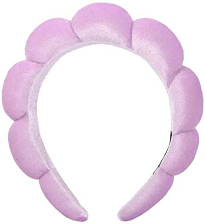 Bottega della Principessa -Bandeau de cheveux Femme bombé en Velour-Bandeau Skin Care viral Tik Tok-pour Beauty routine, Maquillage, Spa-avec étui en organza (Lilas, Serre Tete)