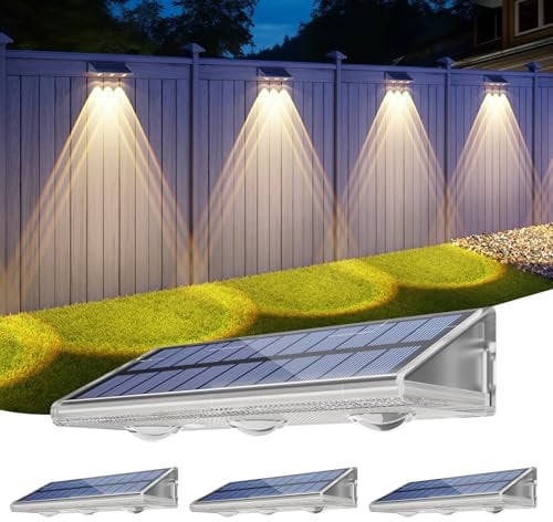 Yilaie Solar Fence Lights Outdoor-IP67 Waterproof 3000K/4500K/6500K,High Brightness LED Fence Lights Solar Powered,Solar Wall Light for Outside Backyard/Railing/Step/Patio/Stair Railings/Pool (4 pacK)
