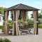 Modern Shade Hartdach-Gazebo 2,4m × 2,4m mit verzinktem Stahl Dach & abnehmbaren Vorhängen - dauerhafter Wetterschutz-Metallpavillon für Garten, Terrasse, Balkon, Außenbereich
