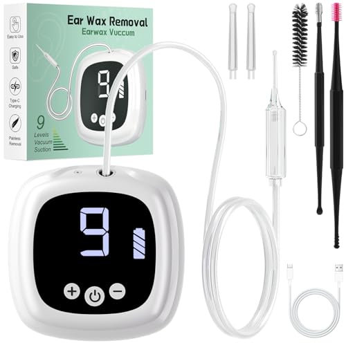 Ear Vacuum Wax Remover, Ear Wax Removal Kit with 9 Levels Strong Suction, Electric Ear Wax Remover Ear Vacuums, USB Rechargeable Reusable Ear Suction Vacuum Tool