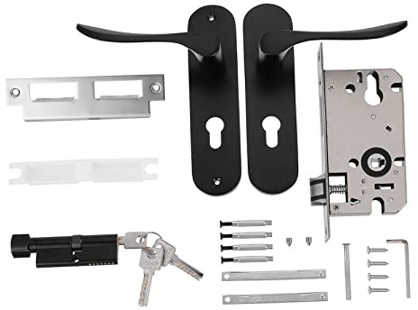 Operitacx Serrure De Porte Intérieur Alliage Aluminium Noir Avec Poignée Ergonomique Et Clé Serrure Silencieuse Pour Chambre Et Bureau Complet Avec Vis Et Clés
