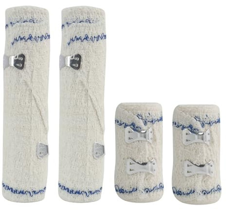 Lot de 4 Bandages Médicaux Extensibles avec Clips Métalliques, 7.5 cm/15 cm x 4.5 m - Bandage Hypoallergénique en Coton pour Soins Sportifs, Postopératoires et Quotidiens