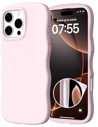 ORNARTO for iPhone 16 Pro Case 6.3, Wavy Silicone Cover-Pink | Compatible with MagSafe,Unique Wavy Design,Comfortable Non-Slip Grip,Reinforced Corners,Shockproof Protection