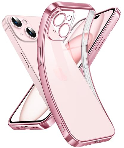 Supdeal Crystal Clear Hülle für iPhone 15, Niemals gelb mit Kameraschutz, Silikon Durchsichtig Handyhülle Weicher Passform, Ultra Dünn und Leicht Case Cover, 6,1, Rose
