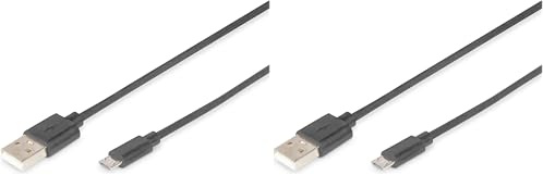 Digitus Cavo USB 2.0-1,8 m - USB-A a Micro B - 480 Mbps - Cavo di collegamento per computer, notebook, hub, smartphone - Nero (Confezione da 2)