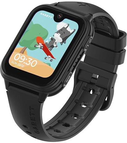 Garett Smartwatch Kinder Mädchen Jungen - 1,78″ - 4G LTE Face Unlock - GPS Videoanruf SOS - Vibe Schwarz