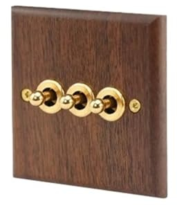 Lichtschalter Unterputz, Wechselschalter Schwarz Massivholz 1-4 Gang 2 Weg Kippschalter Vintage Elektrische Steckdosen Und Wand Licht Drucktasten Schalter(3Gang switch)