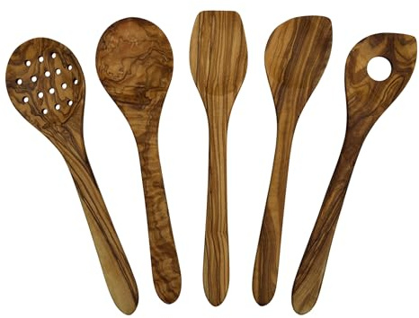 Kochbesteck Set „Nova Select“ Olivenholz 5-teilig – Küchenhelfer Holz 30 cm – Hitzebeständig, langlebig, natürlich