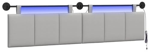 vidaXL Hängendes Kopfteil Mit LED Licht Wolkengrau Stoff, Schlafzimmer, Rechteckig, Modern, Wandmontage, Anpassbares Kopfteil, Ergonomisch, Platzsparend, Akzentpaneel
