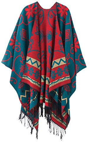 Urban GoCo Donna Retro Poncho Scialle Gilet Mantello Cardigan con Nappa Oversize Scialle Poncho Verde scuro