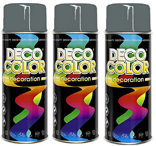 Deco Color 3er Sparpack DC Lackspray glänzend 400ml nach RAL freie Farbauswahl (3 Dosen in mausgrau glanz RAL 7005)
