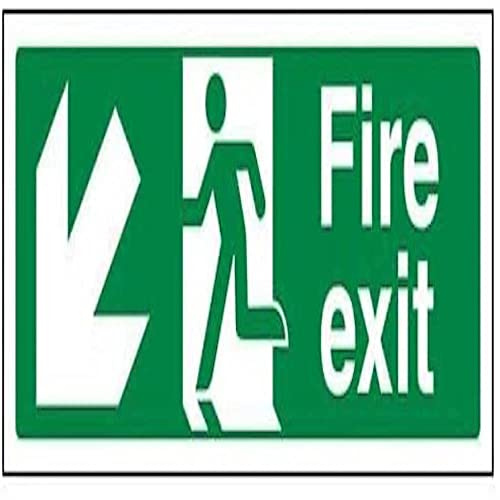 V Safety Fire Exit Arrow Down Left Sign - Landscape - 600mm x 200mm - 2mm Rigid Plastic,14005BP-R2