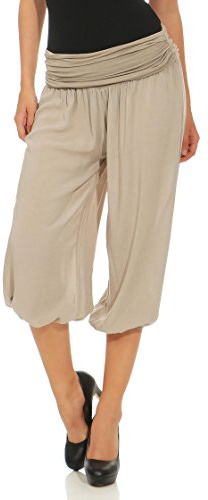 Malito – Damen Haremshose – Pumphose aus Baumwolle – Kurze Stoffhose für den Sommer – Capri Pluderhose zum Tanzen, Chillen & Yoga – knielange Hose 1483 (OneSize XS-XL)