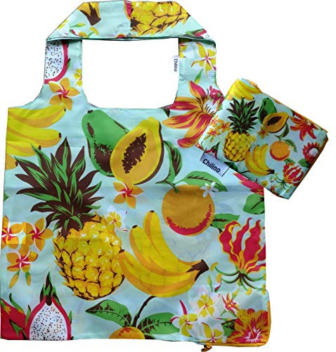 Chilino Faltbare Einkaufstasche, groß und stabil, umweltfreundlich, 100% Polyester, Früchte, blau, gelb, 47x41