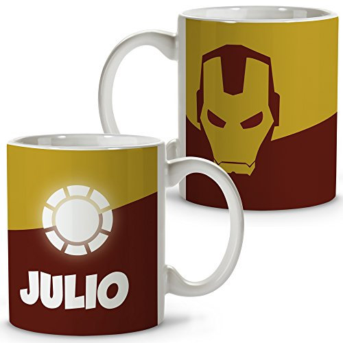 LolaPix Taza Superhéroes Personalizada con Nombre. Regalo Friki. Varios Diseños y Colores Interior. Ironman. Taza cerámica 330ml