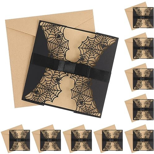 Amosfun Einladungskarten Halloween Spinnennetz Design Aus Perlpapier Hohle Schwarz FüR Gruselparty JubiläUm Festival