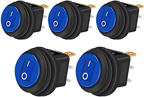 Taiss/5 Stücke kippschalter 12v wasserdicht rundes Wippschalter 20A Blau LED-Licht 3 Pins EIN/AUS, Für Autos und Boote KCD1-8-101NW-BU