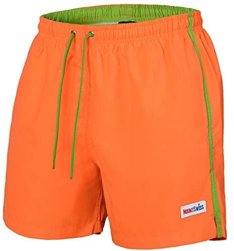 Mount Swiss Männer Badehose Dario mit seitlichen Taschen Gesäßtasche I Modische Herren Shorts Schwimmen Freizeit Wassersport I Badeshorts in der Farbe Orange, Größe M