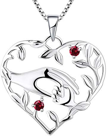 YL Mama Kette 925 Sterling Silber 12 Geburtsstein Zirkonia Mutter halten Kinderhand Anhänger Halskette Geschenke für Mama