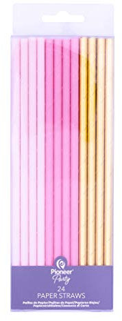 PIONEER EUROPE 15938 Pink & Gold Paper Straws 19CM 24CT Party Tableware