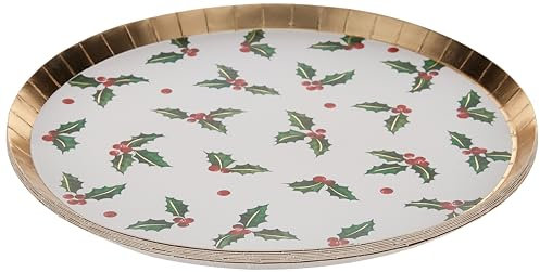 Ginger Ray Platos de fiesta de papel dorado de acebo con bayas, paquete de 8, 24 cm