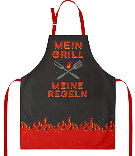 GRUSS & CO Schürze mit Spruch Mein Grill | Kochschürze aus Baumwolle, 87 cm x 70 cm, Mehrfarbig | Geschenk Küche, Kochen, Freunde, Geburtstag | 47090