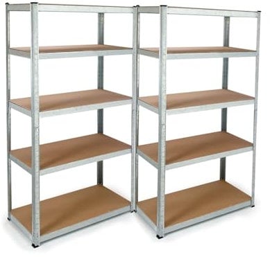 EURO VANADIUM - Estantería 160 x 80 x 40 cm, lote de 2 - Estantería de garaje, modular, metal galvanizado, 2 x 4 bandejas - Estantería resistente, 80 kg/bandeja - Fácil montaje sin tornillos