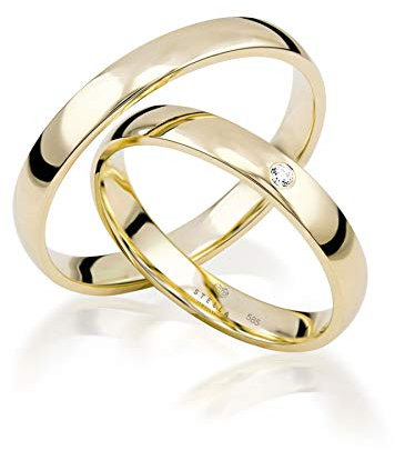 Stella-Jewellery Paar 585 Gold Klassische Trauringe mit Zirkona Gold Hochzeitsringe Eheringe 14K