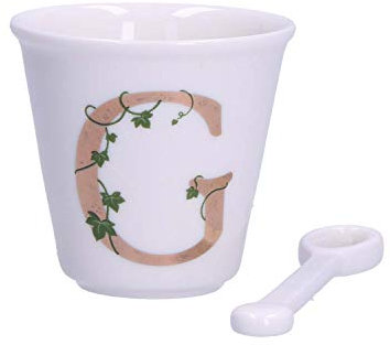 La Porcellana Bianca - Bicchierino Lettera G con Cucchiaino - Arredo Casa, Cucina - Linea Unico - Idea Regalo - Porcellana - 75 CC; Ø 6,7; h6 cm