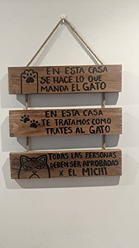 Cartel de madera para mascotas, con las normas de casa sobre gatos, regalos originales.