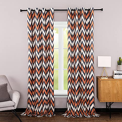 VOGOL Simple Style Room Darkening Curtains 96 Inch Long, Orange Wave Printed Light Blocking Privacy Drapes for Loft, Smooth Airy Blackout Grommet Window Dressing for Nursery, 2 Panels, W52 x L96