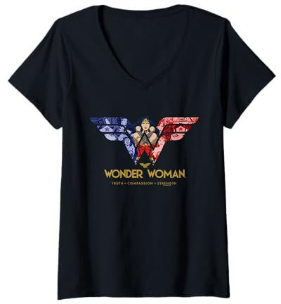 Femme Wonder Woman 80th All for Wonder Woman T-Shirt avec Col en V