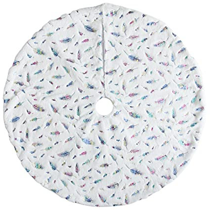 Weihnachtsbaumrock aus Plüsch, weiß, Überzug für den Weihnachtsbaum, mit Feder, Weihnachtsbaum, Weihnachtsdekoration, 90 cm (bunt)