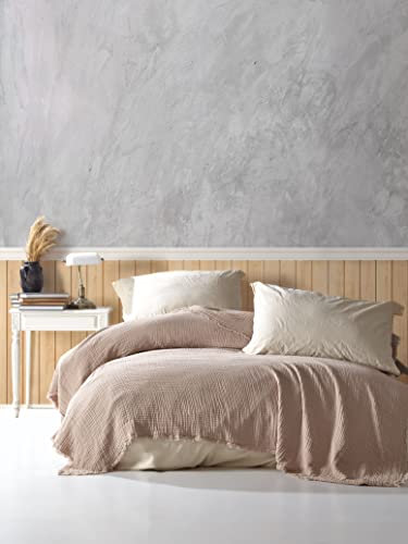 BOHORIA® Premium Musselin Tagesdecke „Pure“ extra groß 200 x 250cm | 100% Baumwolle | Überwurf für Sofa, Sessel & Bett | Kuscheldecke Sofadecke Wohndecke (200 x 250 cm, Pure Sepia)