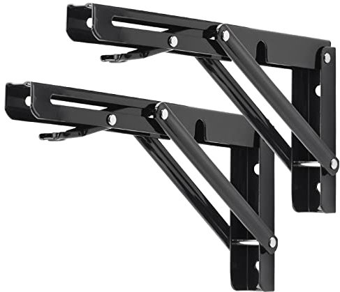 YUMORE Klappbare Regalhalterungen, Schwarz 25 cm, robuste Halterungen zur Selbstmontage, Scharnierhalterungen für Tisch, Werkbank, max. Tragkraft ca. 150 kg, 2 Stück