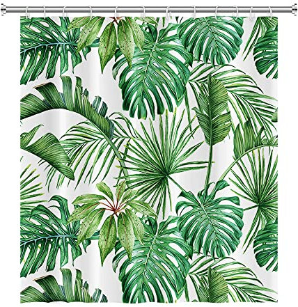 SDOTPMT 122x183cm Aquarell Grün Palmenblätter Dusche Vorhang Sommer Tropisch Botanische Pflanzen Badevorhang Dschungel Banane Monster Blatt Duschvorhang Badezimmer Vorhang mit Haken