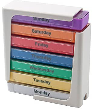 Pill Organiser, Weekly Pill Organizer, 1 Dispenser, 7 Stackable Compartments Four Times-a-Day - Morning, Noon, Evening, and Bedtime, Travel Portable Medicine Container for Kid Men Women Elderly