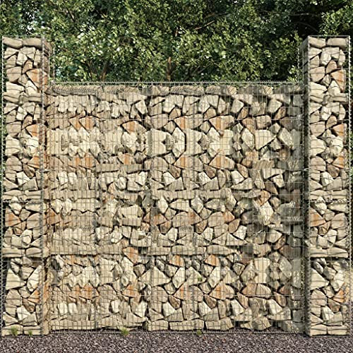 3 Stück Steingabionen Gabione Steinkorb Wand Drahtkorb Mauer Gabionen Gabionenwand, Drahtkorb Mauer Säule Säulen, Verzinkter Stahl 25 x 25 x 197 cm