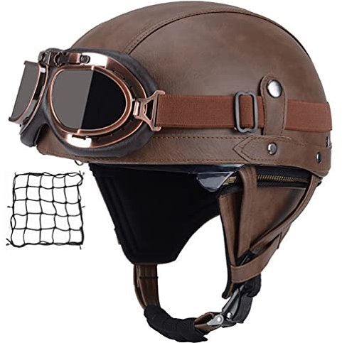 Smilfree Halbschalenhelm mit ECE, Jethelm Retro, Chopper, Motorrad Helm, Scooter-Helm, Offen, mit Brille für Männer