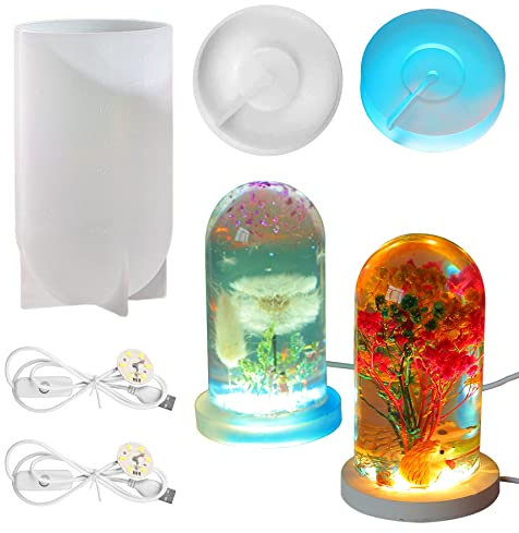 Yayatty Moldes de Resina de Silicona, Cilíndrico Molde de Resina Epoxi, Soporte para Molde Silicona Resina con Luz de Alimentación USB para Regalos Hechos a Mano, Decoración Del Hogar