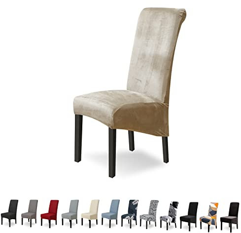 Lydevo Stuhlhussen XL 6er Set Stretch Stuhlhussen Schwingstühle XL für Esszimmerstühle Spandex Universal-Stuhlbezug Large Dining Chair Schonbezüge für Stuhl Esszimmer Hotel Bankett,Grauer Champagner
