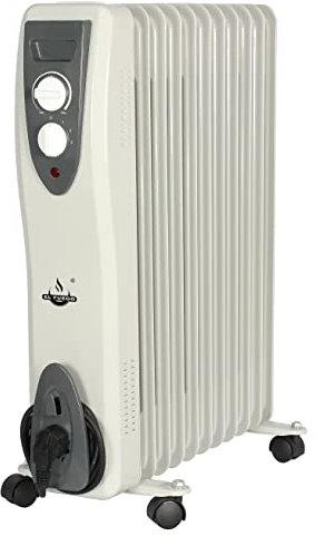 El Fuego® Mobiler Elektro-Ölradiator | mit 11 Rippen | Farbe: Weiß | stromsparend | 1000/1500 / 2500 Watt | Heizung Heizgerät Elektroheizung