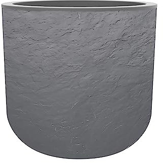 EDA - Pot Rond 50 cm Volcania'Up 67 L - Décor Imitation Pierre - Simple Paroi - Zone de Rétention d'eau - Ø 48,5 x H.46,2 cm - Gris Galet