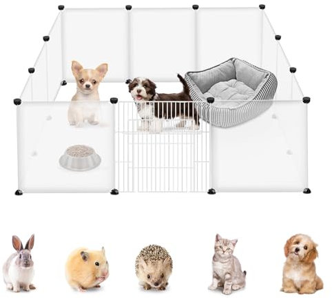 YARDIN Freilaufgehege Kaninchen Freigehege aus Kunststoff mit Tür, Meerschweinchen Gehege Kleintiergehege Außen, Kleintierkäfig Welpenauslauff Hasengitter für Innen Draußen, 145 x 75 x 48 cm