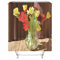 EHOMERY Duschvorhang Rundbogen Duschrollo Für Fenster Ohne Bohren Sonnenschein Blumen Polyester Braun Rostfreie Ösen Und 12 Hakenringe, 180X200Cm