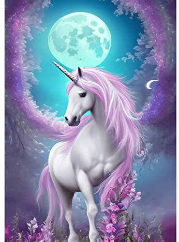QENSPE Diamond Painting Pferd Diamant Painting Blume 5D Diamond Painting Kit Erwachsene Mond Full Diamant Bilder Malerei Stickerei Set Kreuzstich Bilder Home Wand Dekor 30x40cm